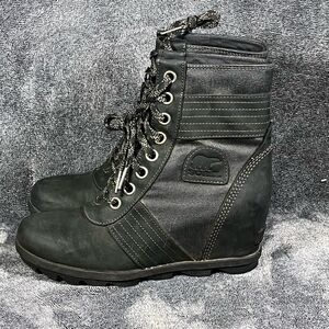 Sorel Womens Lexie Wedge Leather Boot  Black size 9.5